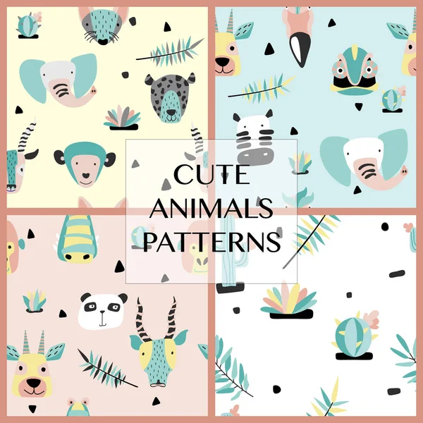 Set of safari baby animals seamless funny patterns. Royalty Free Stock Illustrations