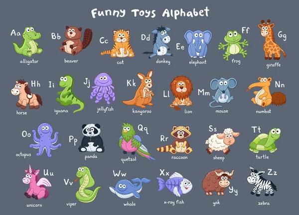 Alphabet animaux de bande dessinée — Image vectorielle