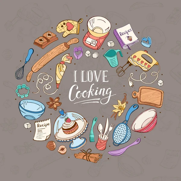 Me encanta cocinar cartel — Vector de stock