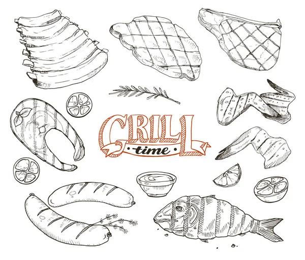 Grille rencontre et poisson — Image vectorielle