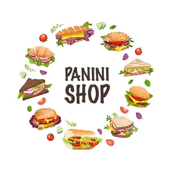 Sanduíches e ilustração do vetor panini — Vetor de Stock
