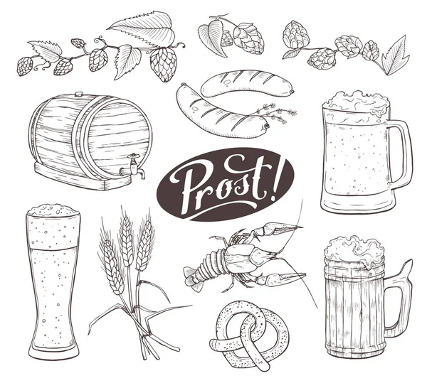 Beer Sketches Isolated — Stock Vector