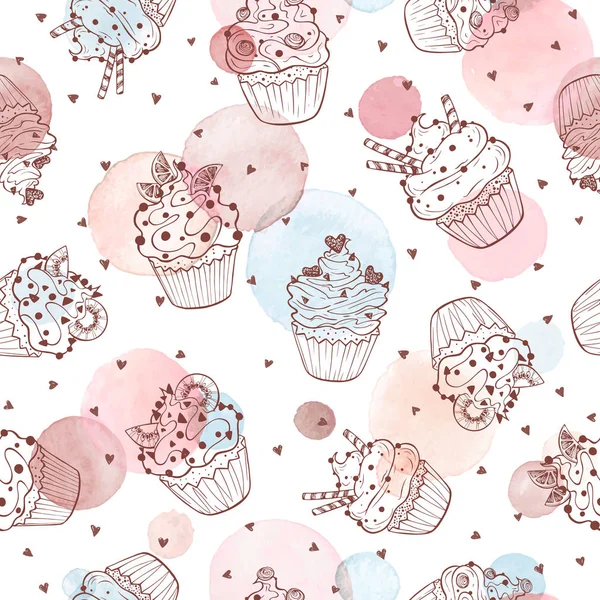 Cupcakes modèle sans couture — Image vectorielle