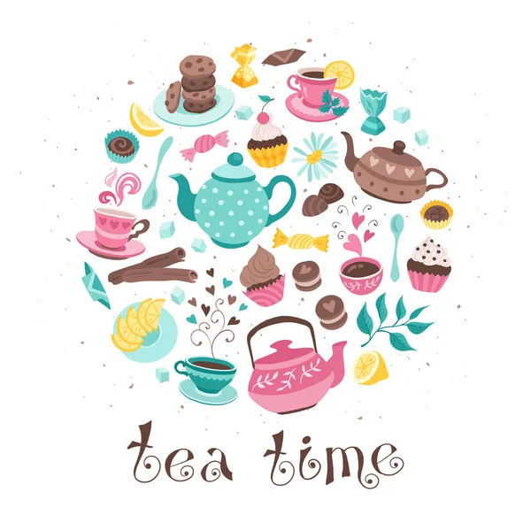 Hora del té círculo composición — Vector de stock