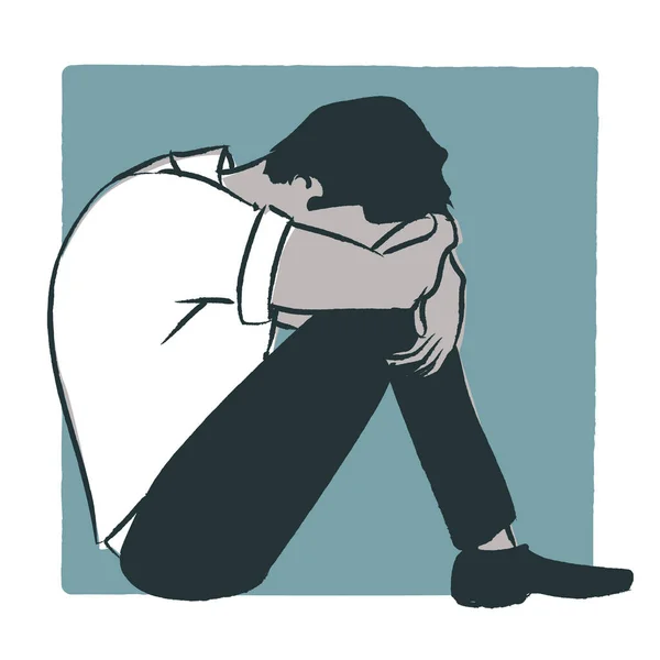 Illustration Eines Traurigen Mannes Der Sich Auf Den Boden Setzt — Stockfoto