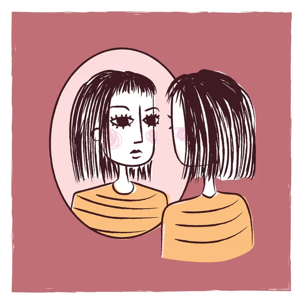 Illustration Einer Traurigen Frau Die Sich Selbst Spiegel Betrachtet — Stockfoto
