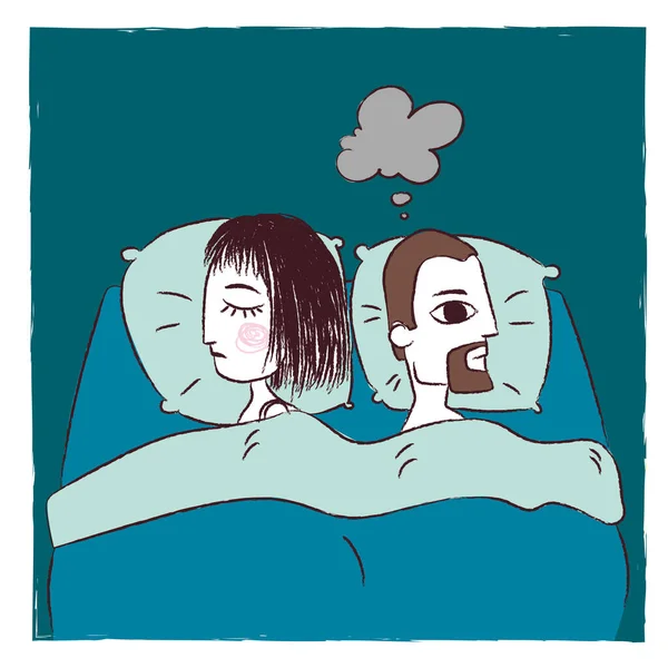 Ilustración Hombre Insomne Tratando Dormir —  Fotos de Stock