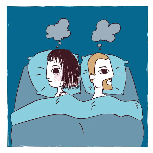 Illustration Sad Couple Bed — Stock Photo, Image
