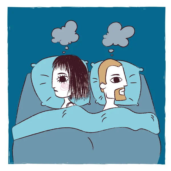 Ilustración Una Triste Pareja Cama — Foto de Stock