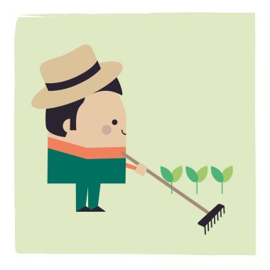 Bir bahçıvan ve bitkilerin resmi.