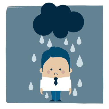 Illustration of a sad businessman under the rain clipart