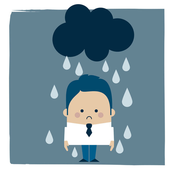 Illustration of a sad businessman under the rain