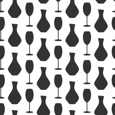 Elle çizilmiş Siluet Dekanter ve Şarap Camı Kusursuz Şarap Günü Tatil Günü Minimalist Arkaplanı. İzole Vektör illüstrasyon Alkol İlgili İçerik Tematik Kartlar, broşürler, fiyat etiketleri, etiketler