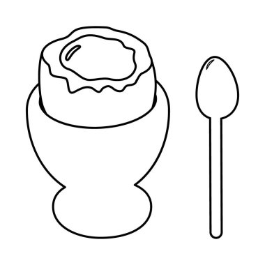 Soft egg in Egg cup Healthy Breakfast Linear Sticker Icon Pictogram Minimalistic Design element idea. Isolated Vector illustration World Egg Day or Healthy Eating Thematic Cards Food Banners, leaflets