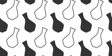 Outline and Silhouette Wine Decanter or Simple Flower Vase Seamless Pattern Minimalist Banner Format. Isolated Vector illustration Alcohol Thematic Menu Cards Promo Banners, posters, leaflets, labels