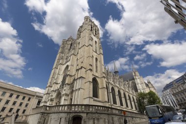 Brussels, Belçika. 3 Mayıs 2018: San Miguel Katedrali ve Santa Gudula Belçika başkentinde.