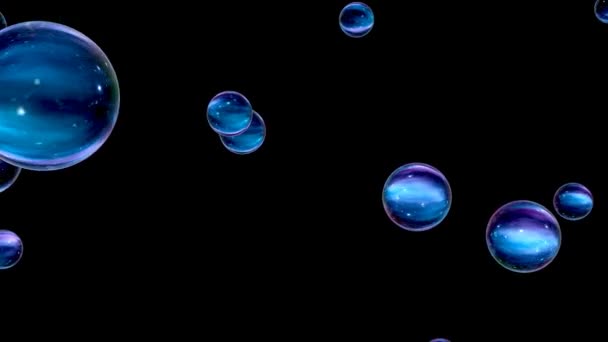 Cosmic Soap Bubbles Isolated Black Background Animation — Stock Video