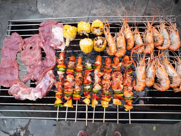 Barbacoa Camarones Estufa Carbón Estilo Vintage Tailandia —  Fotos de Stock