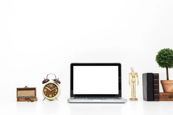 Laptop mockup on stylish organized working desk office.