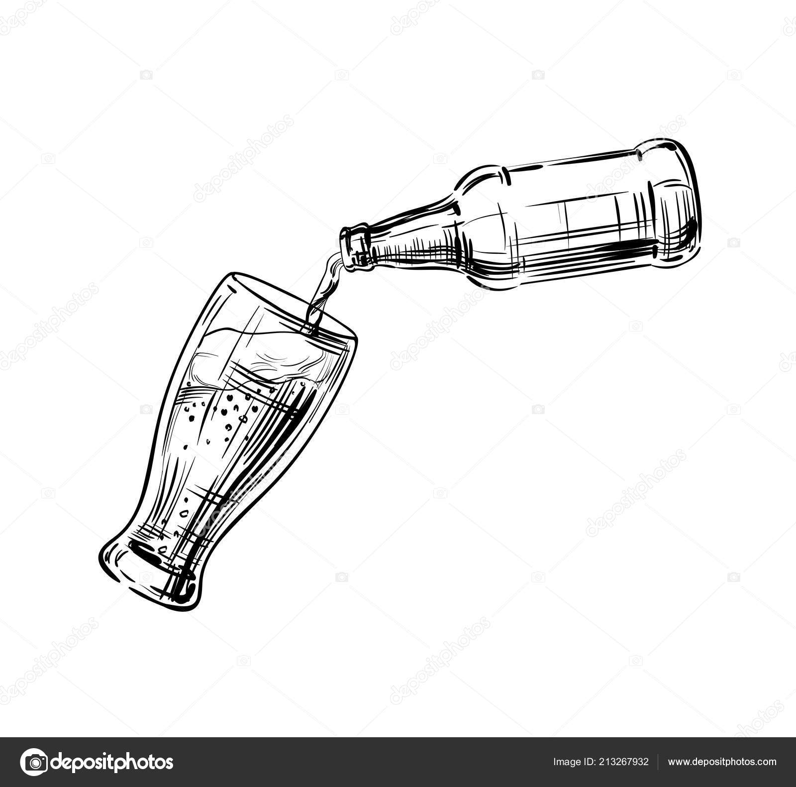 Close Bottle with Three Types Beer. Vintage Color Vector Engraving  Illustration. Stock Vector - Illustration of alcohol, cider: 128835173