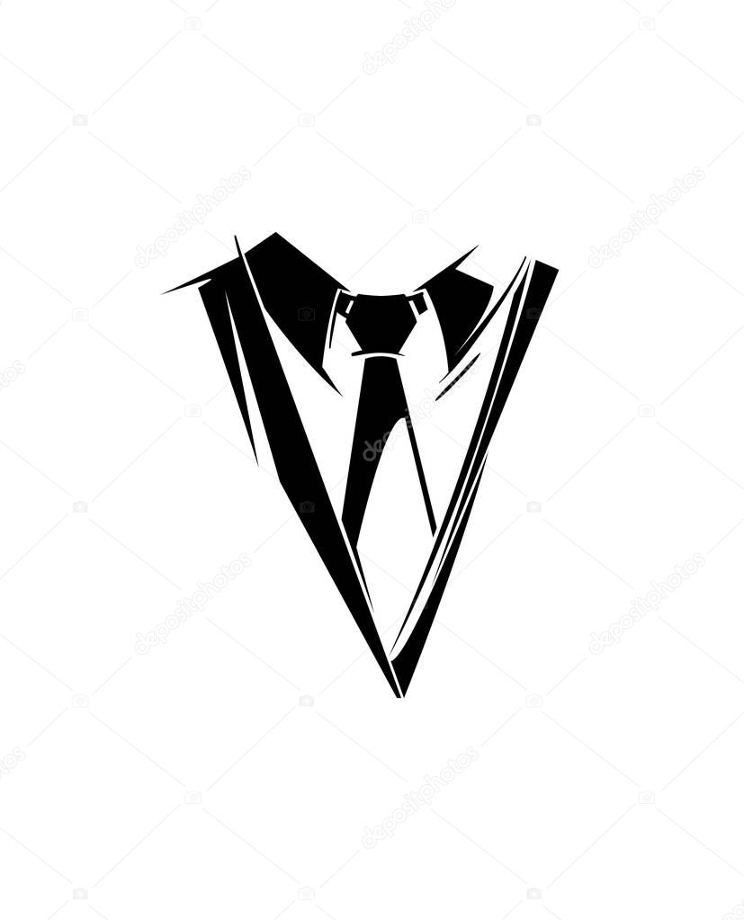 Tie Logo. Silhouette Necktie Icon, Part of men's Suit, clothing in business style. Sketch symbol in a simple flat style for illustrations, web, business cards, invitations, app. Isolated Vector