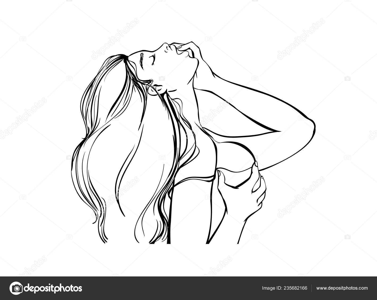images Woman Hugging Herself Sketch https depositphotos com 235682166 stock illustration young sexy passionate woman open html