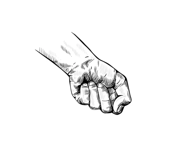 一个人的手紧握着拳头 从手掌上看 手臂象征着斗争 力量姿态 侵略和保护 男性手腕 身体的一部分 向量手绘的剪影 — 图库矢量图片