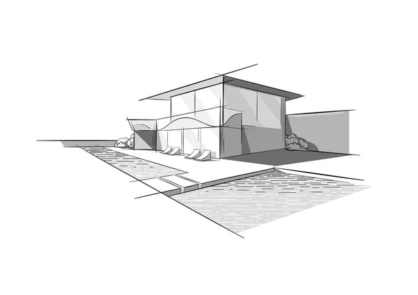 House Real Estate Rental Logo Beachfront Luxury Residences Home Swimming — Stock Vector