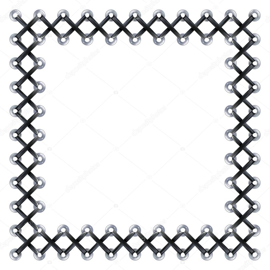 Square Lace Frame, Silk fabric swirls. Black Gothic Latex strip, Corset lacing weaving ribbons border with place for title. Background for Halloween banner, wedding invitation, greeting card. Vector