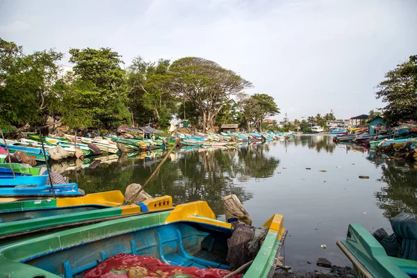 Negombo Sri Lanka Juillet 2018 Nombreux Bateaux Colorés Bord Lagune — Photo