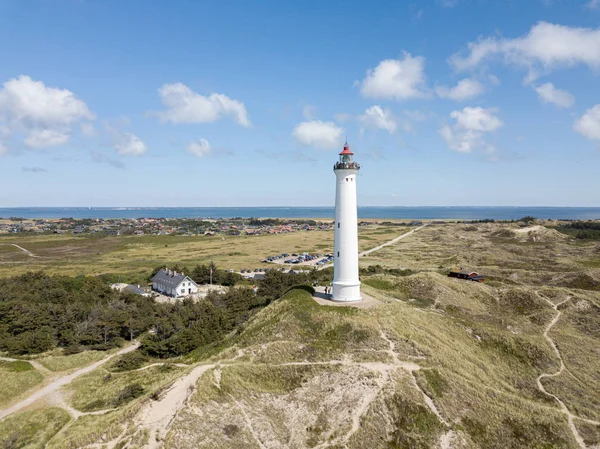 Aerial Drone View of Lyngvig Lighthouse in Denmark — Stock Photo, Image