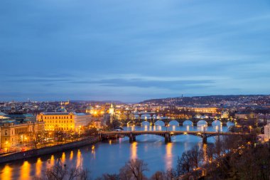 Vltava Nehri Köprülü Prag Şehir Manzarası