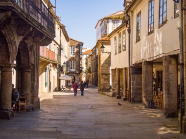 Santiago de Compostela, İspanya - Mart, 22 2018 - Street, eski şehir, Santiago de Compostela