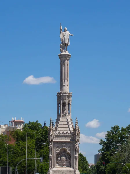 Denkmal Für Christopher Kolumbus Auf Dem Platz Des Doppelpunktes Madrid — Stockfoto