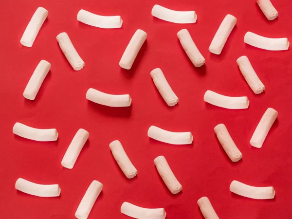 Marshmallows Patroon Rode Achtergrond — Stockfoto
