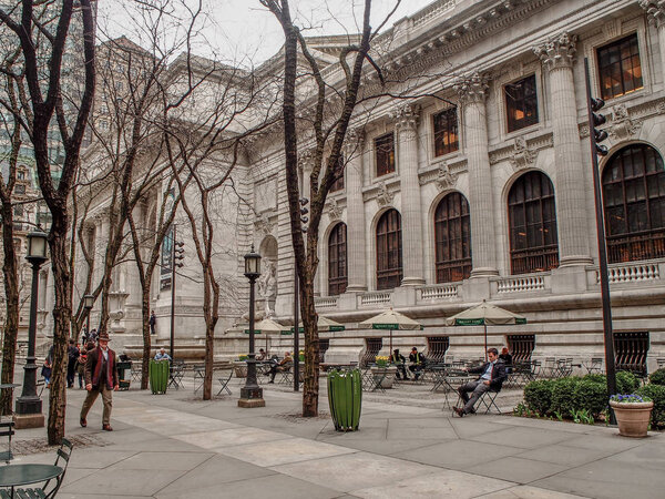New York - United States april 14, 2015 - People resting in front of The New York Public Library