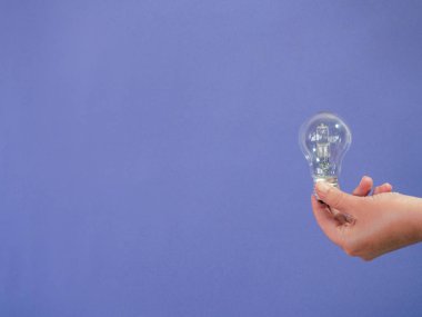 Mor arka plan ve kopyalama alanı üzerinde ampul ile El - co