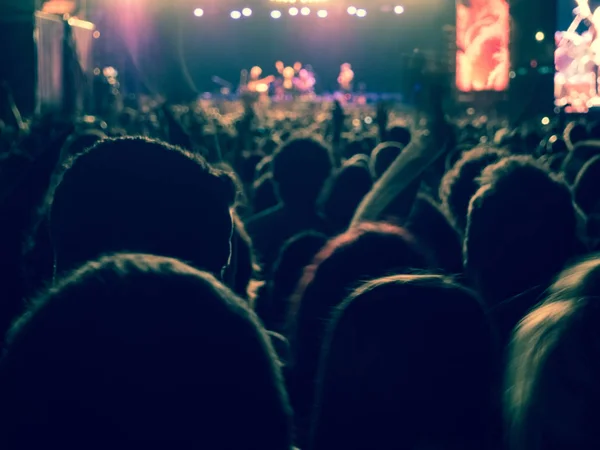 Lidé užívající hudební koncert v noci venku — Stock fotografie