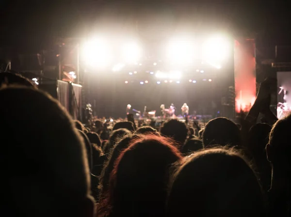 Persone godendo di un concerto di musica all'aperto di notte — Foto Stock