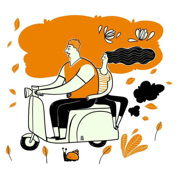 Paar Paardrijden Scooter Collectie Van Hand Getrokken Vectorillustratie Schets Doodle — Stockvector