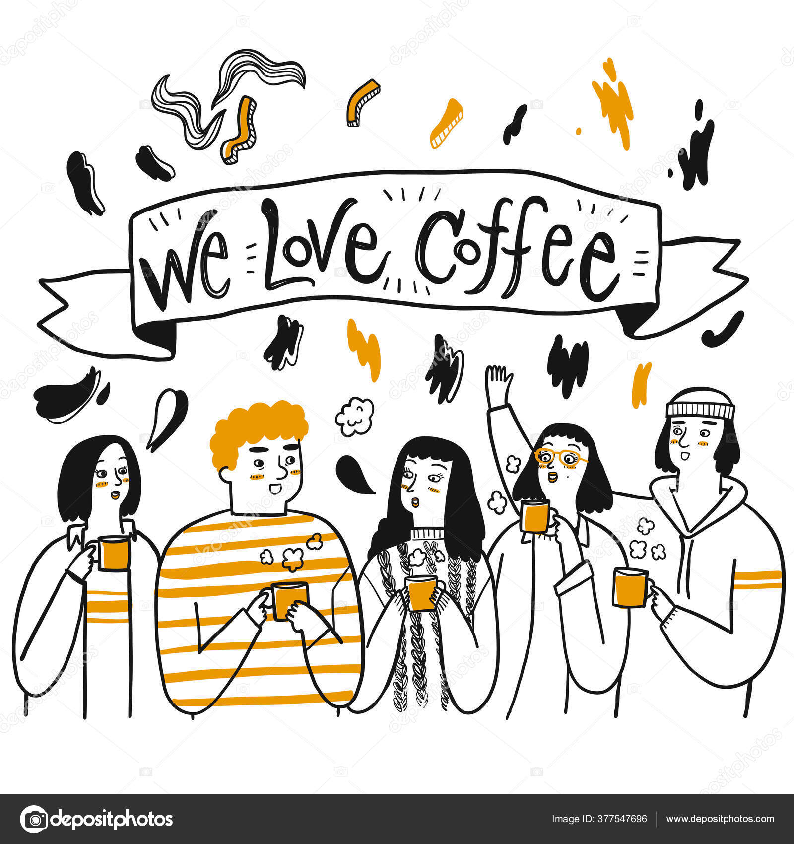 Image vectorielle Groupe D'amis Personnes Qui Aiment Boire Café Les Lettres  Sur par ©Huza - 377547696, image size:1600x1700