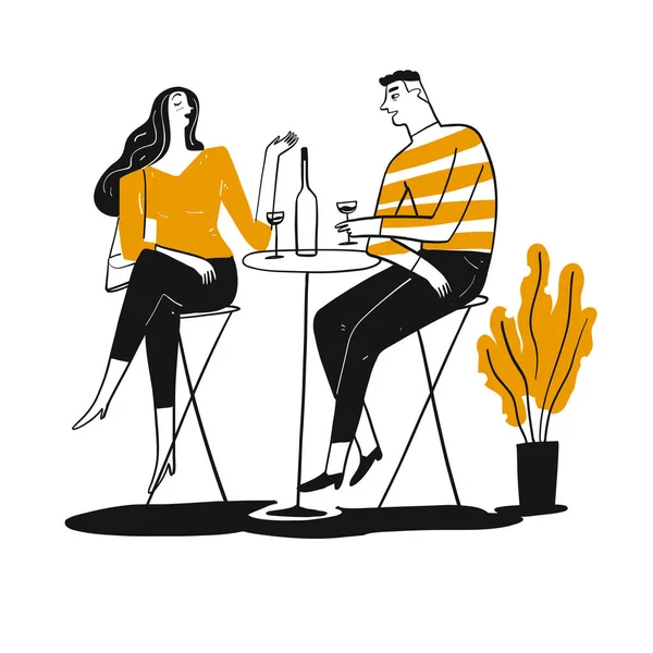 夫婦で酒を飲んで幸せに話す 手描き ベクトルイラスト Doodle Style — ストックベクタ