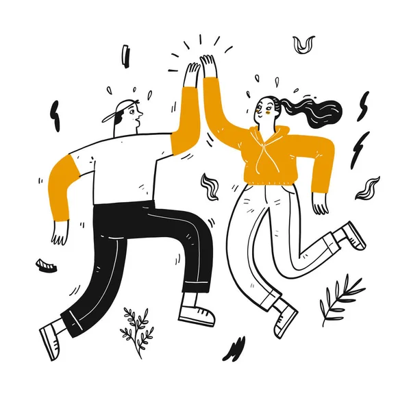 Parejas Felices Bailando Días Brillantes Dibujado Mano Vector Ilustración Estilo — Vector de stock