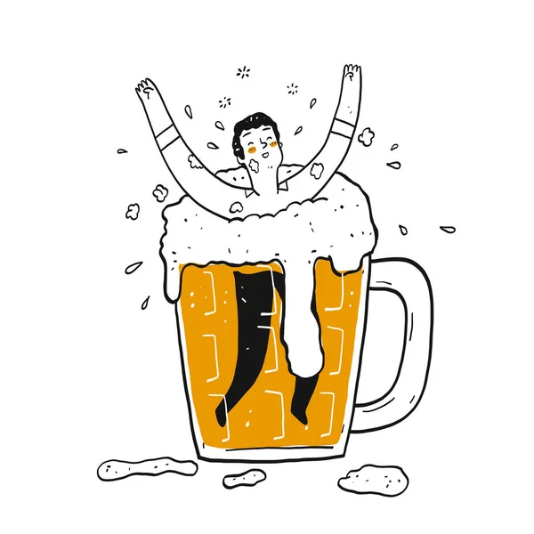 Hombre Vaso Cerveza Elemento Dibujado Mano Vector Ilustración Estilo Garabato — Archivo Imágenes Vectoriales