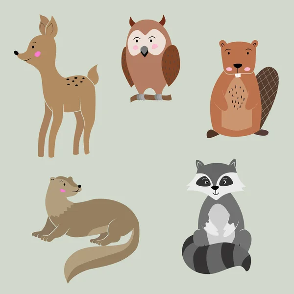 Grupa Cute Patrząc Zwierzęta Leśne Sztuka Wektorowa — Wektor stockowy