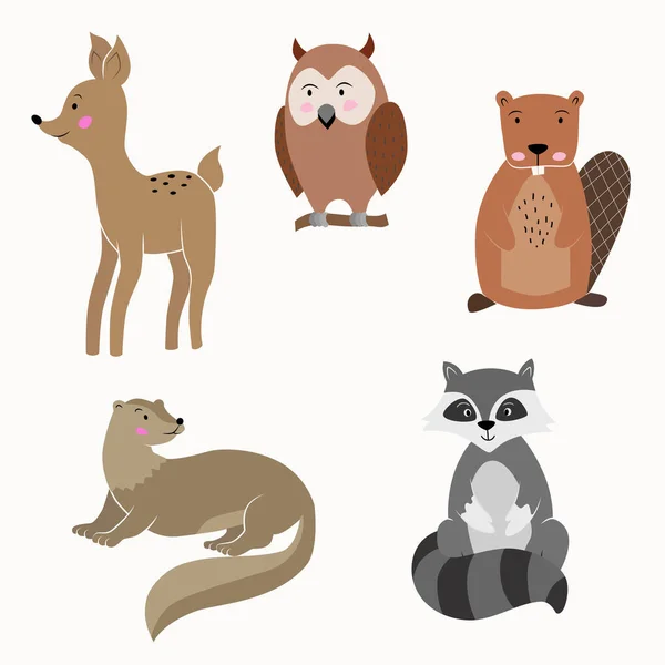Grupo Lindos Animales Del Bosque Arte Vectorial — Archivo Imágenes Vectoriales