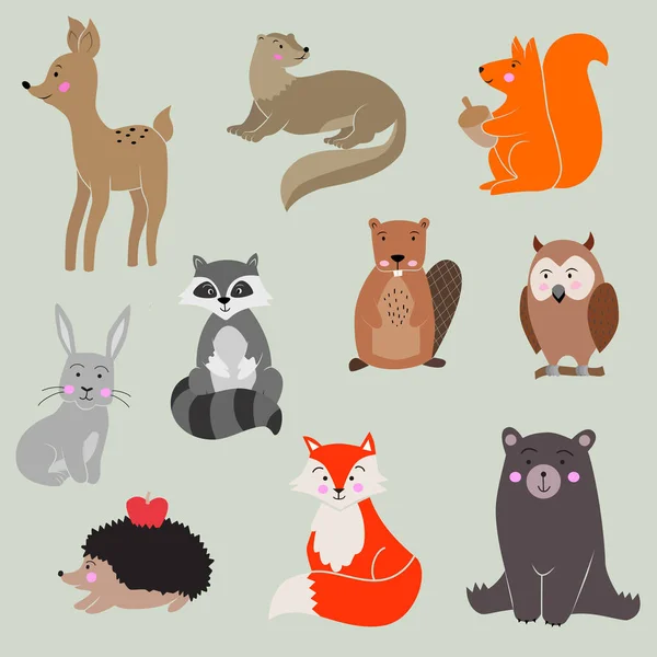 Group Cute Looking Forest Animals Vector Art — Stock Vector