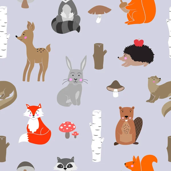 Modèle Mignon Pour Les Enfants Avec Des Animaux Forêt Art — Image vectorielle