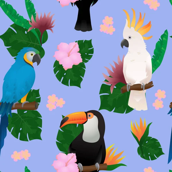 Magnifique Coloré Tropical Motif Vectoriel Sans Couture Avec Des Oiseaux — Image vectorielle