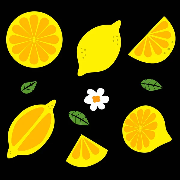 Limão Citrinos Frutas Ícones Vetoriais Suculentos — Vetor de Stock
